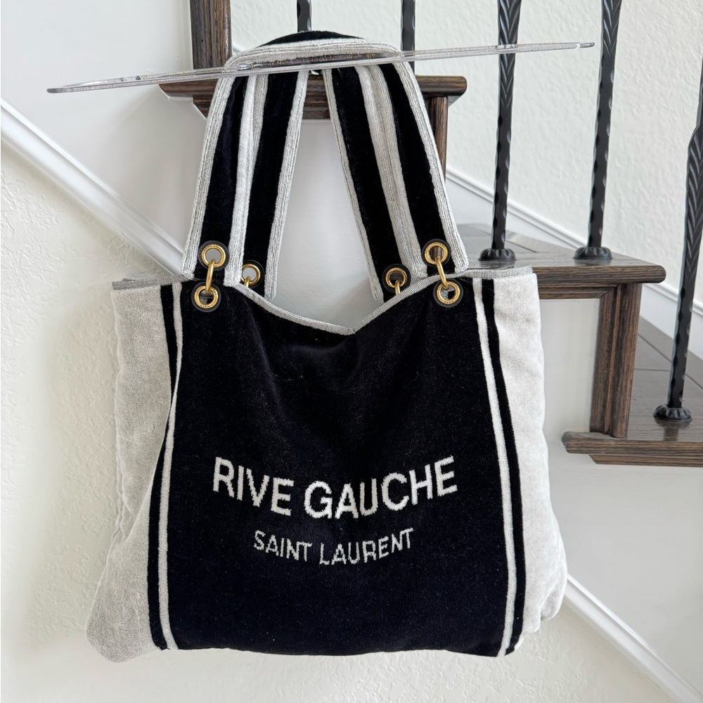 Saint Laurent Black and White Rive Gauche Canvas Tote